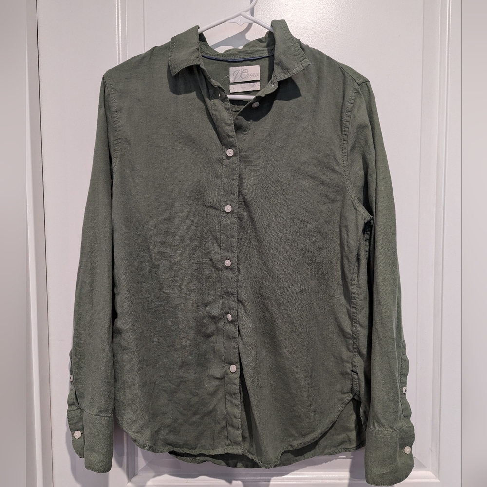 Olive green Irish linen J Crew button down Small